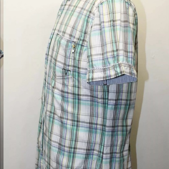 EDC Esprit Men Short Sleeve Button Down Shirt Plaid Green White Medium - Picture 7 of 12